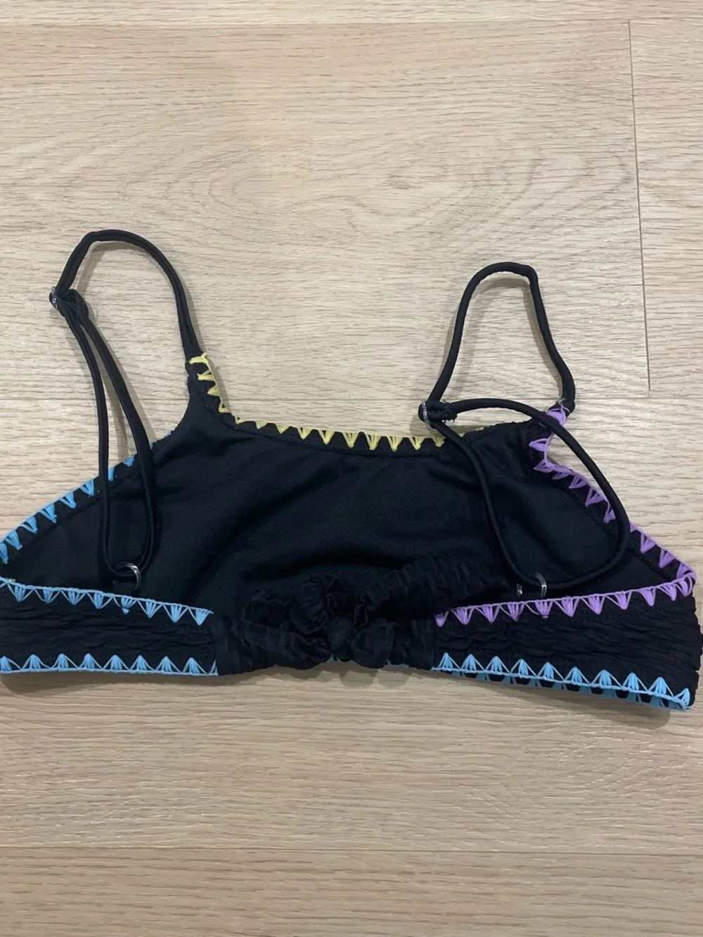 Black Girls' Two-Piece Bikini with Multicolor Stitching